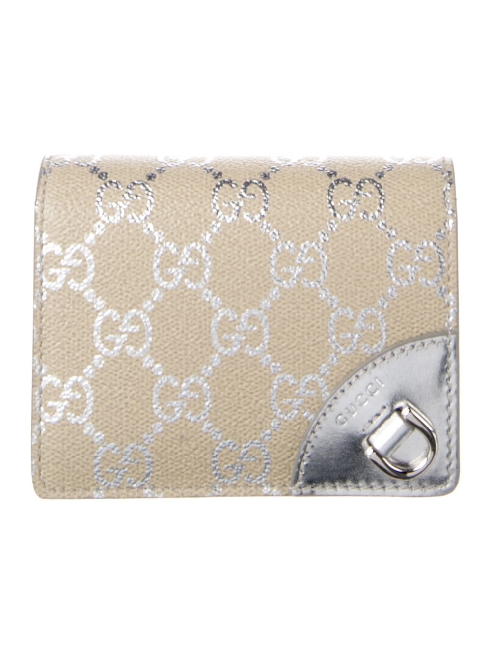 Gucci Silver Patent Leather Printed Compact Wallet